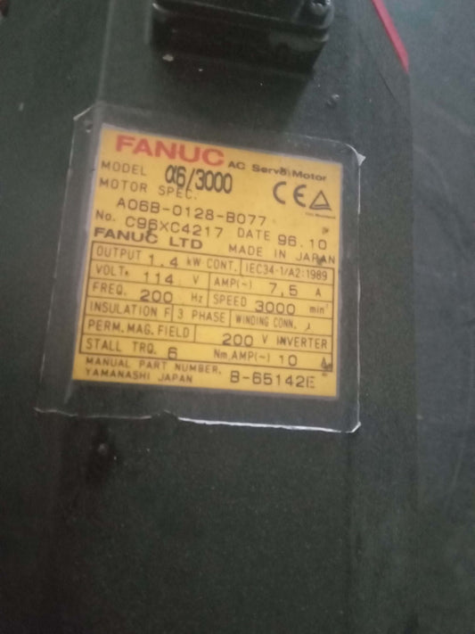 FANUC A06B-0128-B077 MANUAL PART NUMBER B-65142E α6/3000 AC SERVO MOTOR A6/3000