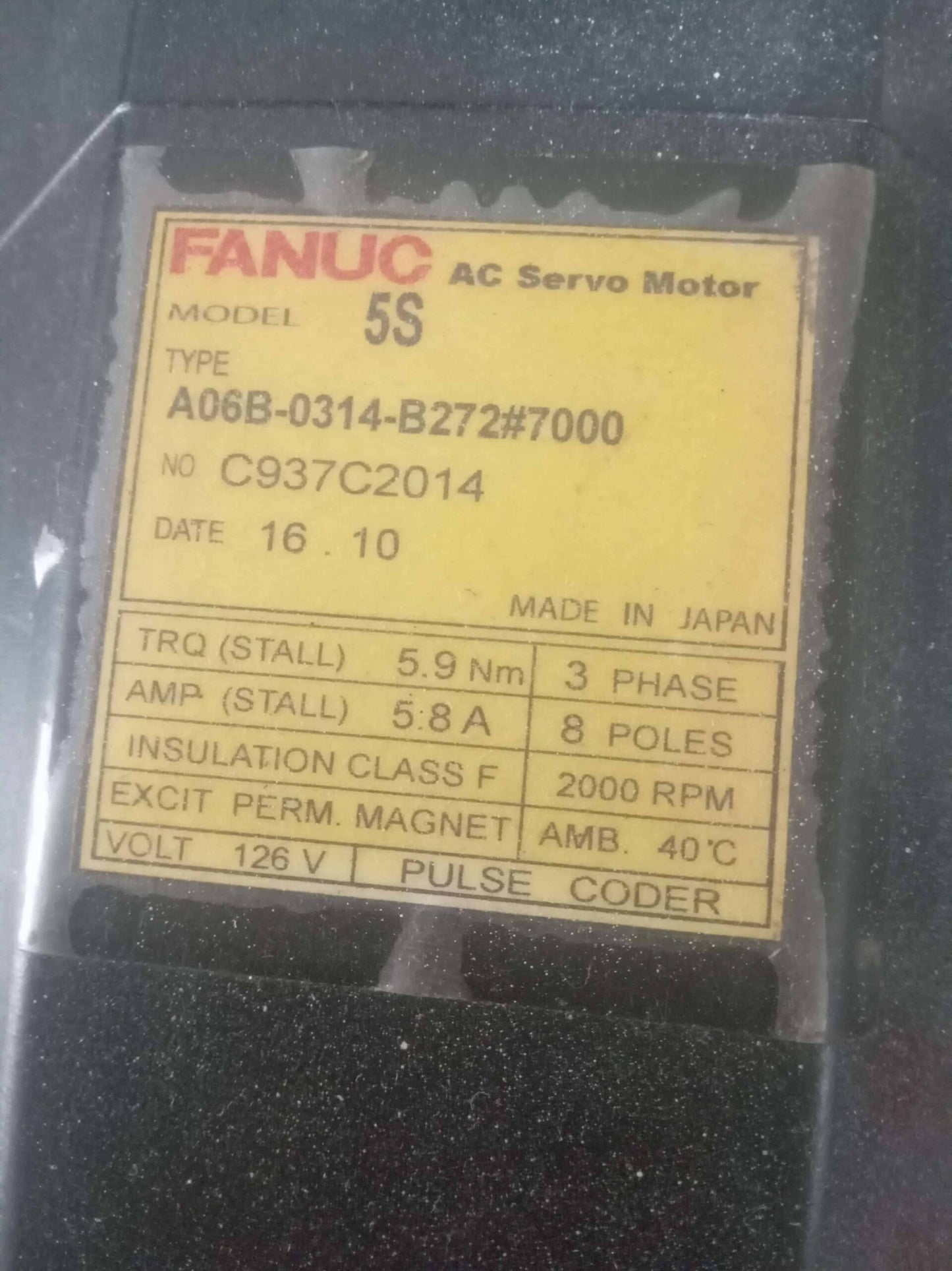 FANUC A06B-0314-B272#7000 AC Servo Motor Model 5S