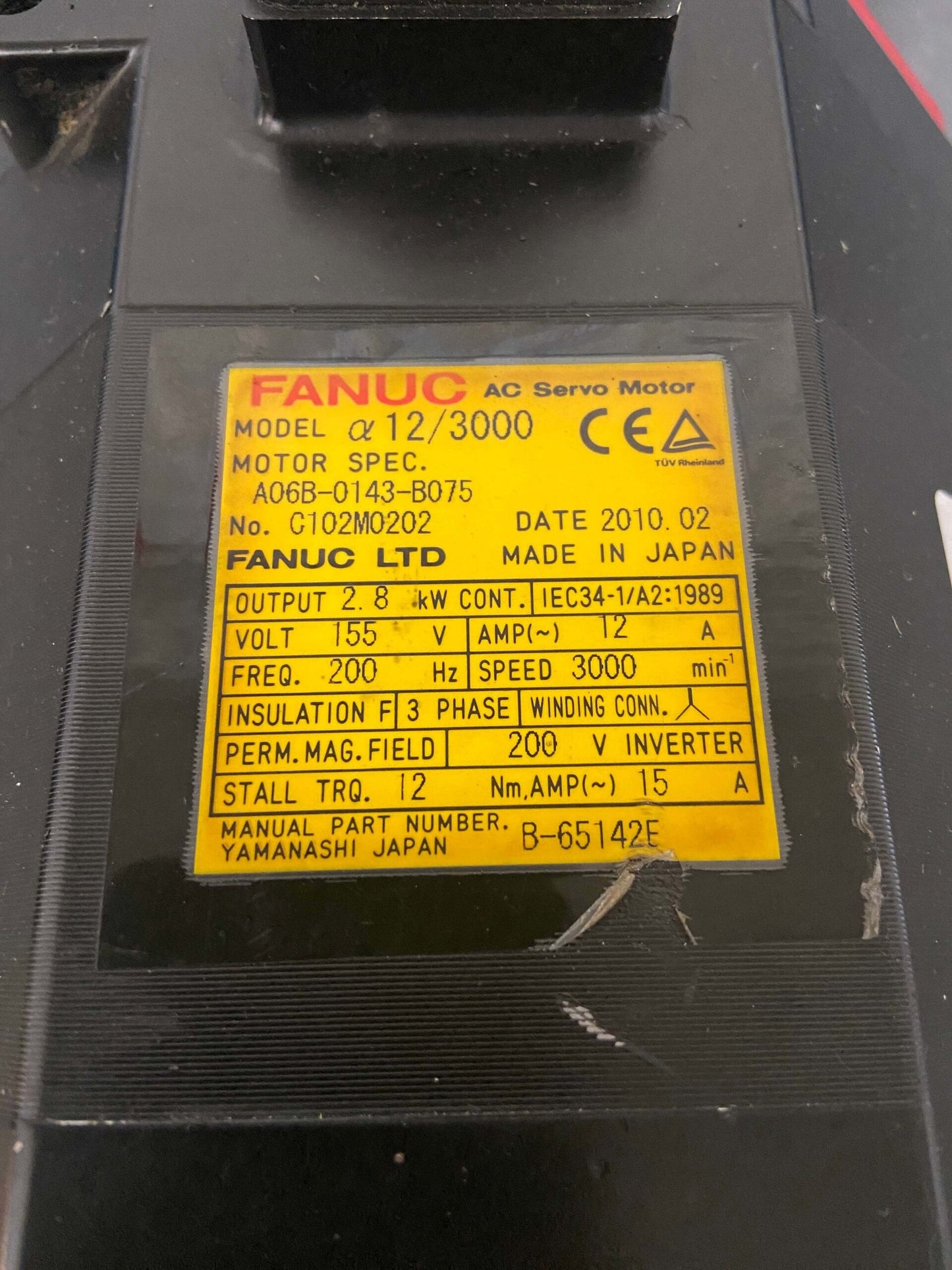 FANUC A06B-0143-B075 AC Servo Motor a 12/3000 Manual Part Number: B-65142E