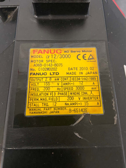 FANUC A06B-0143-B075 AC Servo Motor a 12/3000 Manual Part Number: B-65142E